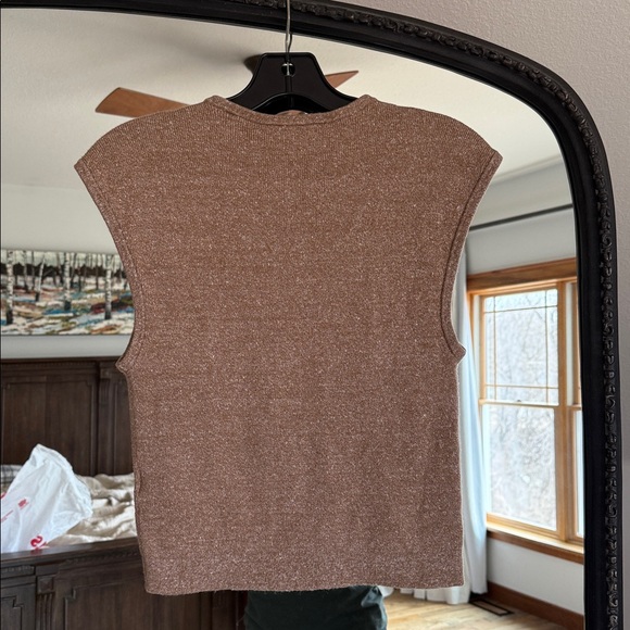 J.Crew Brown Sleeveless Knit tank with Gold Buttons - Picture 3 of 4